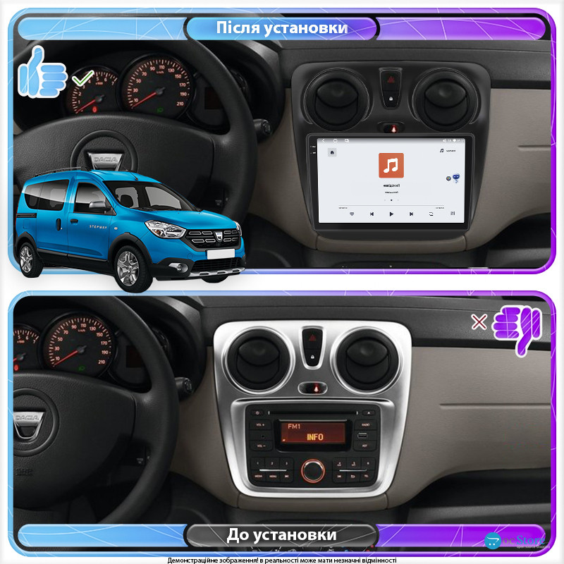 Штатная магнитола Lesko для Dacia Dokker I Рестайлинг ver 2 2017-н.в экран 9" 4/64 QLED CarPlay 4G Wi-Fi GPS 360 Prime