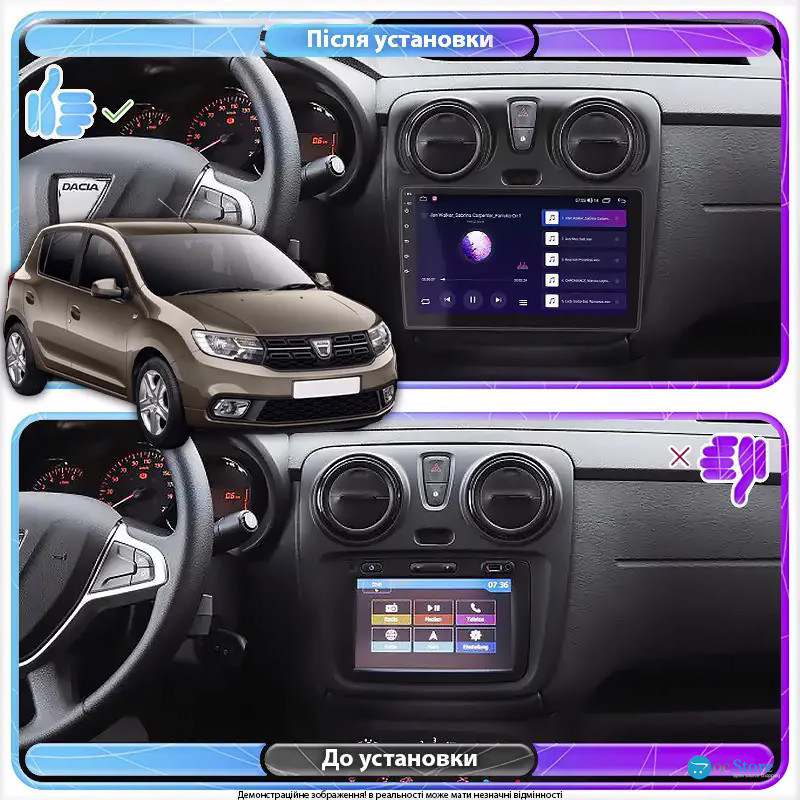 Штатная магнитола Lesko для Dacia Sandero II Рестайлинг ver 2 2016-2020 экран 9" 4/64Gb 4G Wi-Fi GPS Top