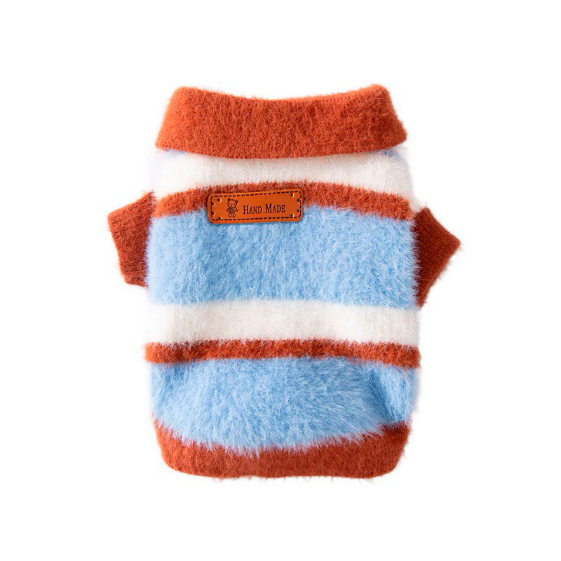 Пушистый свитер поло для собак и кошек 2410SXXF0137 вязаный теплый  Brown XS