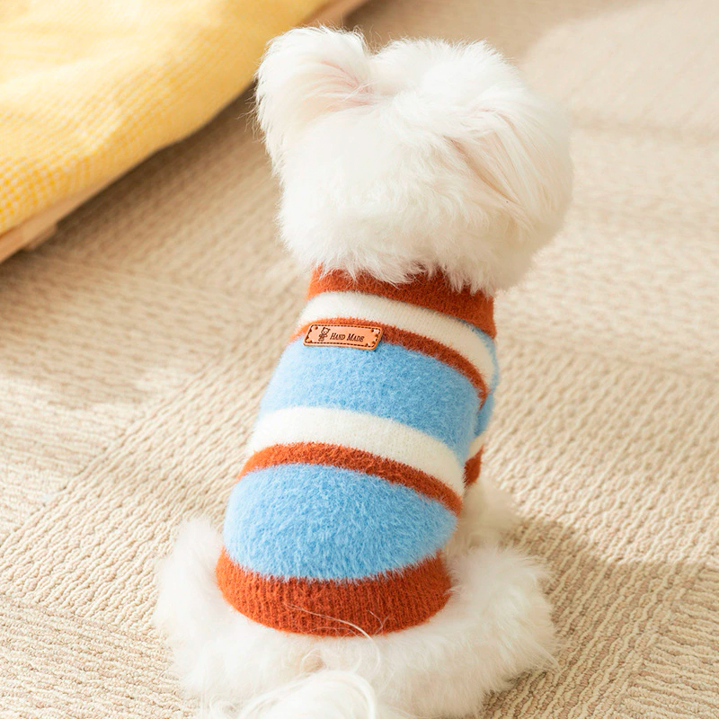 Пушистый свитер поло для собак и кошек 2410SXXF0137 вязаный теплый  Brown XS