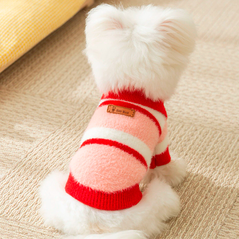 Пушистый свитер поло для собак и кошек 2410SXXF0137 вязаный теплый  Red M