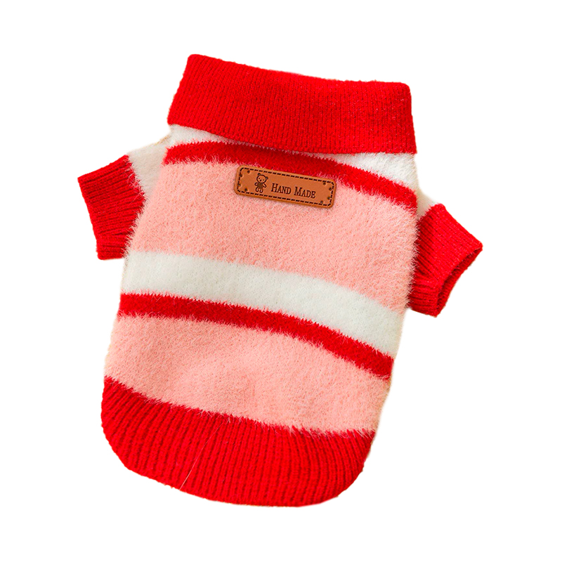 Пушистый свитер поло для собак и кошек 2410SXXF0137 вязаный теплый  Red XS