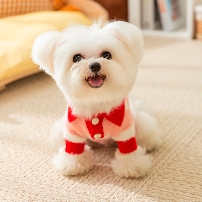 Пушистый свитер поло для собак и кошек 2410SXXF0137 вязаный теплый  Red XS