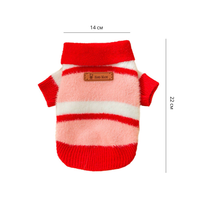 Пушистый свитер поло для собак и кошек 2410SXXF0137 вязаный теплый  Red XS