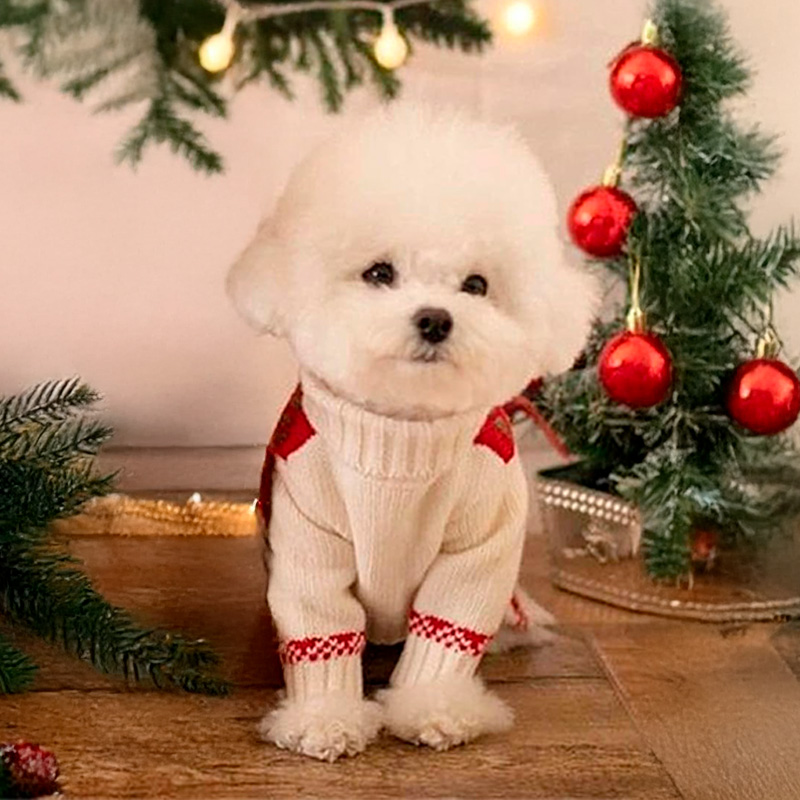 Рождественский свитер для собак и кошек 2111CGLK9070 вязаный теплый  White M