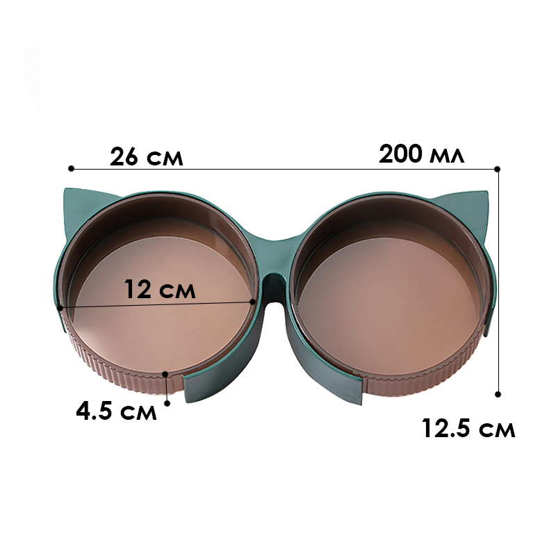 Миска Taotaopets 198807 для котов двойная с ушками Green