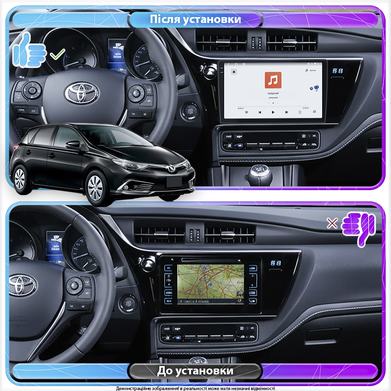 Штатная магнитола Lesko для Toyota Auris II Рестайлинг 2015-2018 экран 10" 4/64 QLED CarPlay 4G Wi-Fi GPS 360 Prime