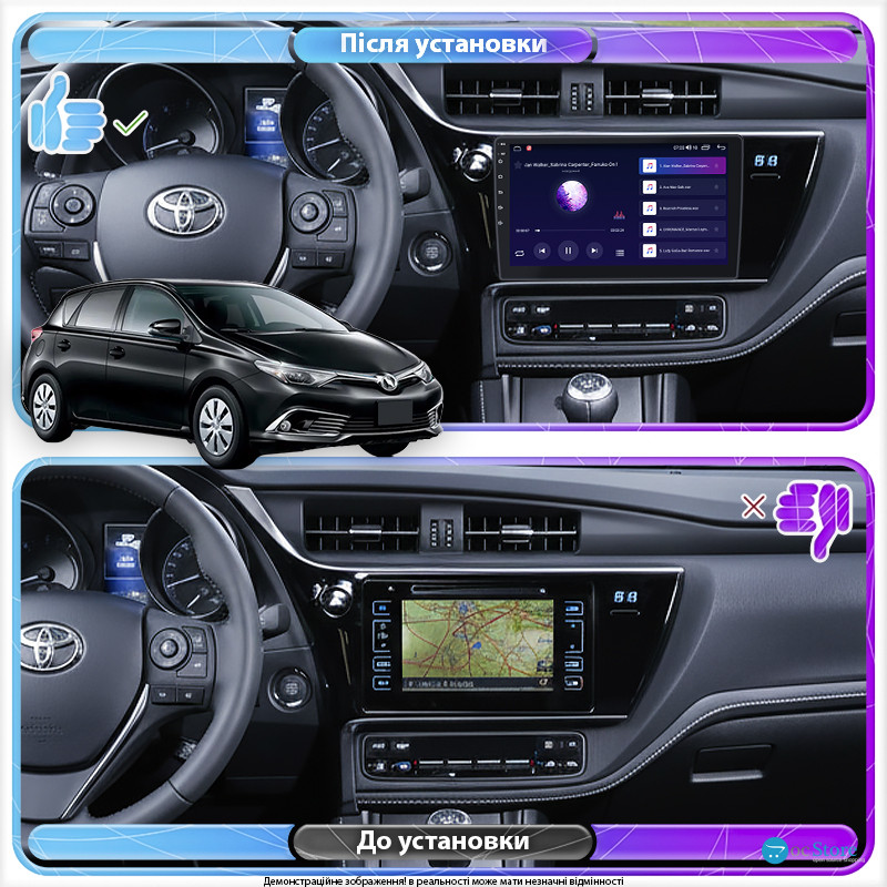 Штатная магнитола Lesko для Toyota Auris II Рестайлинг 2015-2018 экран 10" 4/32Gb 4G Wi-Fi GPS Top