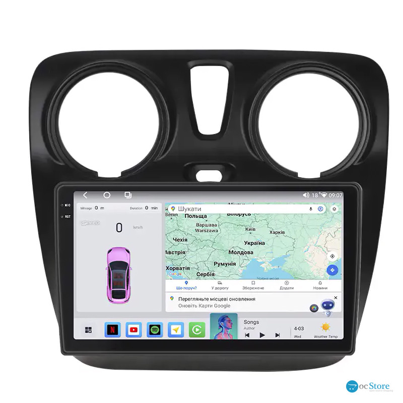 Штатная магнитола Lesko для Dacia Sandero II ver 2 2012-2016 экран 9" 4/64 QLED CarPlay 4G Wi-Fi GPS 360 Prime