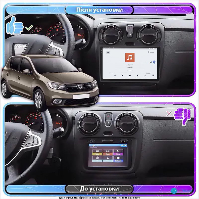 Штатная магнитола Lesko для Dacia Sandero II ver 2 2012-2016 экран 9" 4/64 QLED CarPlay 4G Wi-Fi GPS 360 Prime