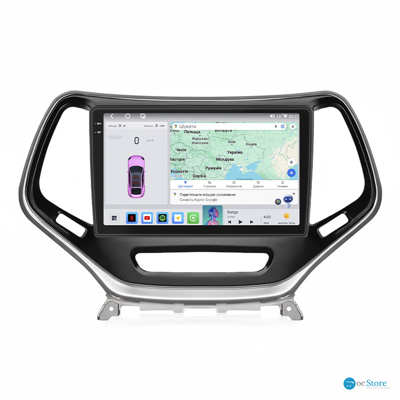 Штатная магнитола Lesko для Jeep Cherokee V (KL) Рестайлинг 2018-н.в экран 10" 4/64 QLED CarPlay 4G Wi-Fi GPS 360 Prime