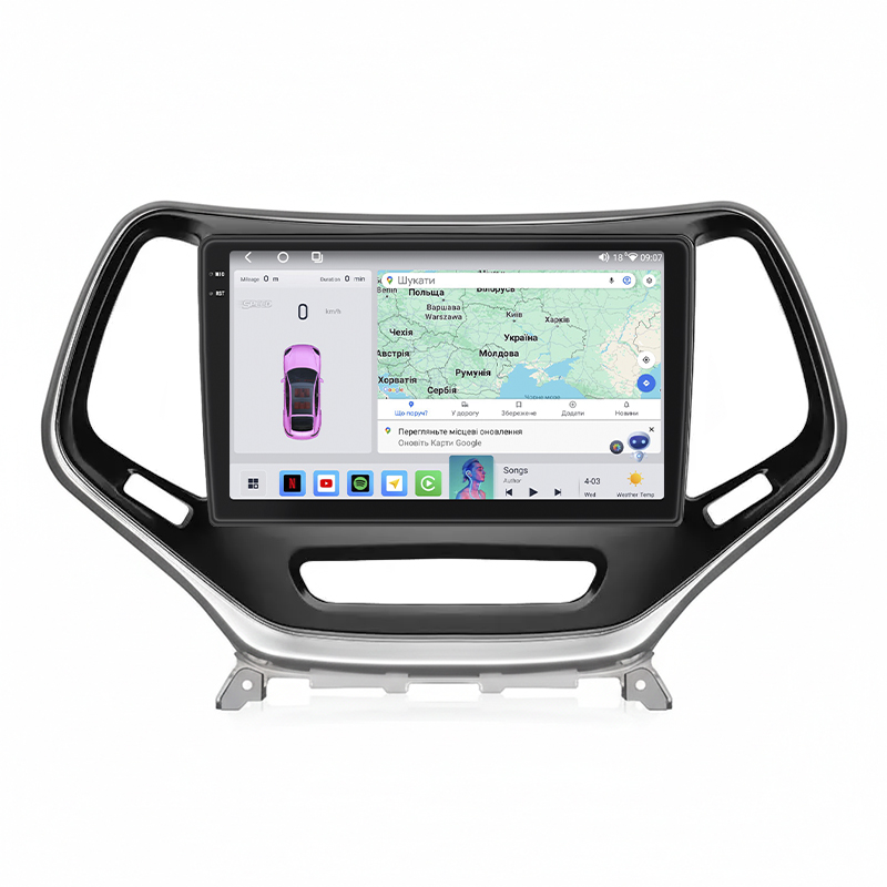 Штатная магнитола Lesko для Jeep Cherokee V (KL) Рестайлинг 2018-н.в экран 10" 4/64 QLED CarPlay 4G Wi-Fi GPS 360 Prime