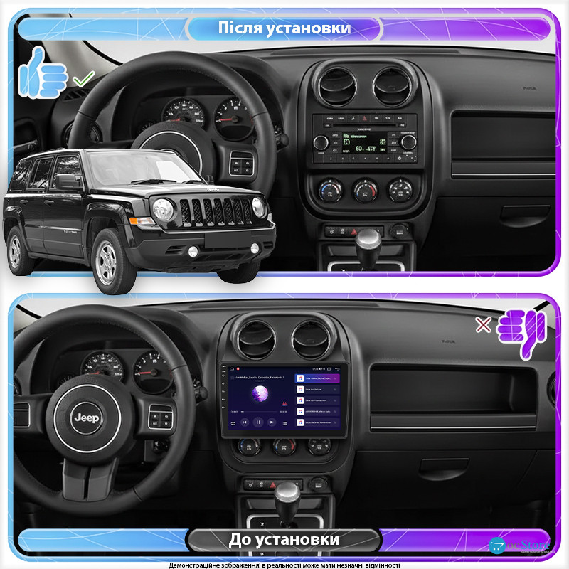Штатная магнитола Lesko для Jeep Patriot  2007-2016 экран 10" 2/32Gb 4G Wi-Fi GPS Top