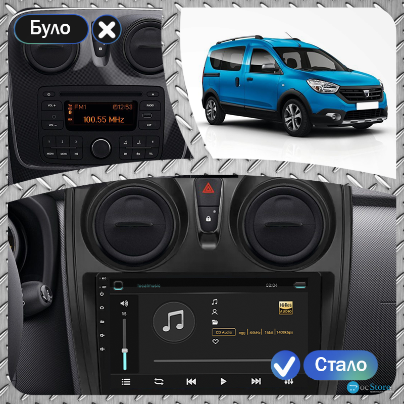 Штатная магнитола Lesko для Dacia Dokker I Рестайлинг 2017-н.в. экран 9" 2/32Gb 4G Wi-Fi GPS Top