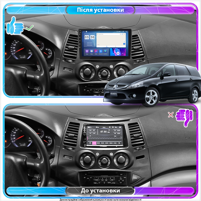 Штатная магнитола Lesko для Mitsubishi Grandis Manual A/C 2003-2011 экран 9" 2/32Gb CarPlay 4G Wi-Fi GPS Prime