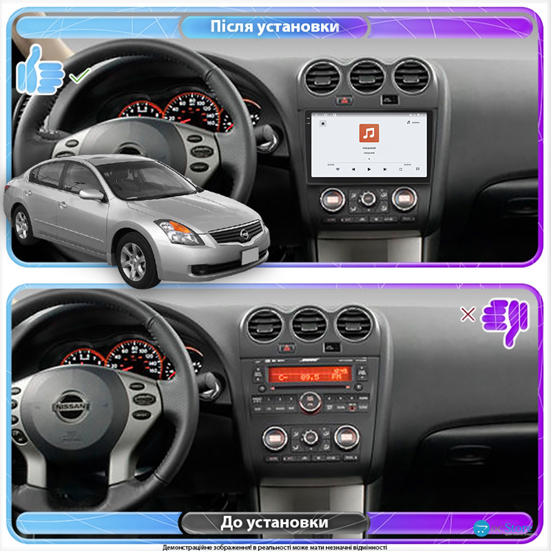 Штатная магнитола Lesko для Nissan Altima IV (L32) Рестайлинг 2009-2013 экран 9" 4/64 QLED CarPlay 4G Wi-Fi GPS 360 Prime