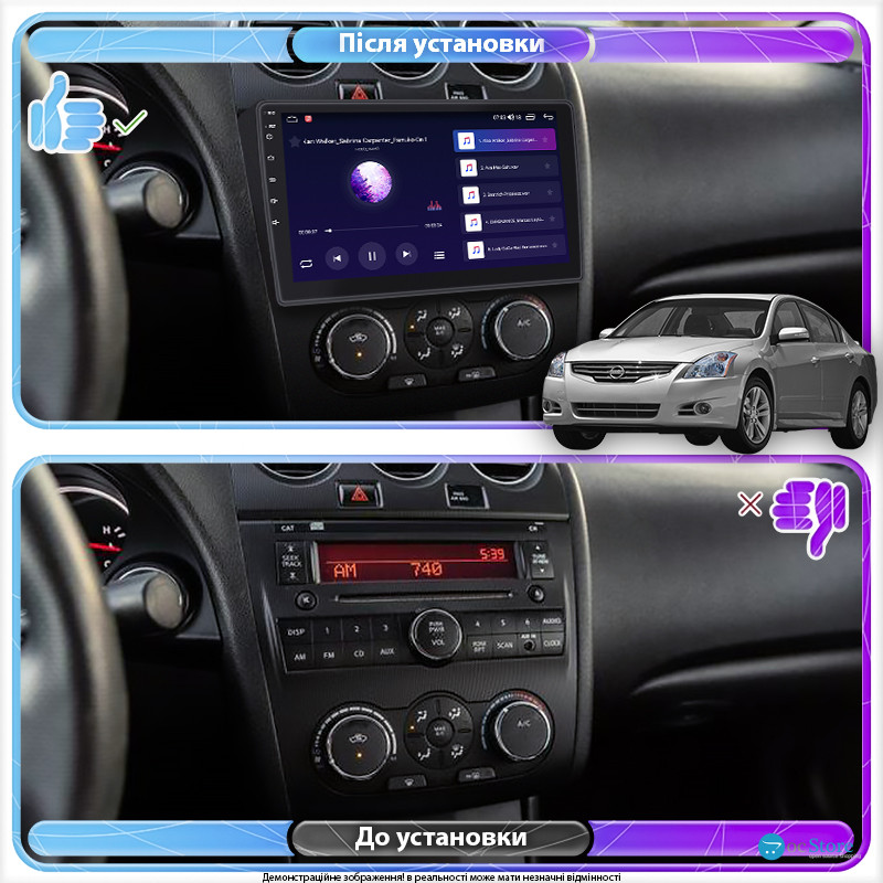 Штатная магнитола Lesko для Nissan Altima IV (L32) Рестайлинг Manual AC 2009-2013 экран 9" 4/64Gb CarPlay 4G Wi-Fi GPS Prime