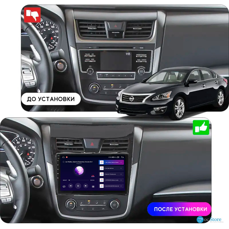 Штатная магнитола Lesko для Nissan Altima V (L33) 2012-2015 экран 10" 4/64Gb CarPlay 4G Wi-Fi GPS Prime