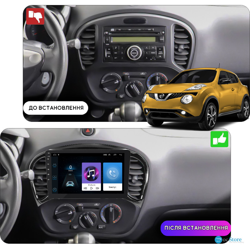 Штатная магнитола Lesko для Nissan Juke I 2010-2014 экран 9" 2/32Gb 4G Wi-Fi GPS Top