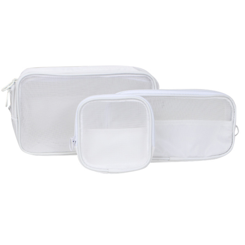Органайзер из трёх косметичек F007 несессер для хранения косметики компактный бьюти бокс переносной на молнии White