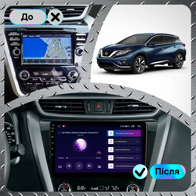 Штатная магнитола Lesko для Nissan Murano III (Z52) 2014-н.в. экран 10" 4/64Gb CarPlay 4G Wi-Fi GPS Prime