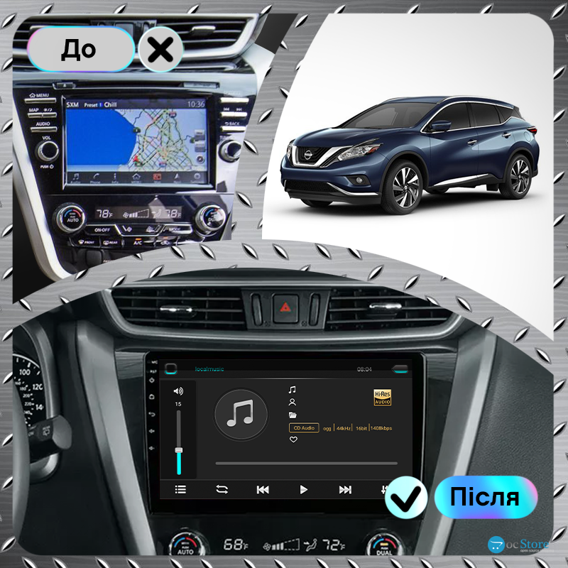 Штатная магнитола Lesko для Nissan Murano III (Z52) 2014-н.в. экран 10" 4/32Gb 4G Wi-Fi GPS Top
