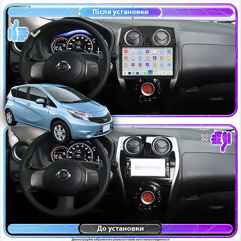 Штатная магнитола Lesko для Nissan Note II 2012-2016 экран 10" 4/64 QLED CarPlay 4G Wi-Fi GPS 360 Prime