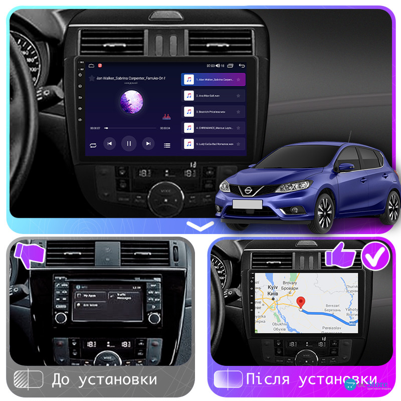 Штатная магнитола Lesko для Nissan Pulsar VI (C13) 2014-2018 экран 10" 4/64Gb CarPlay 4G Wi-Fi GPS Prime