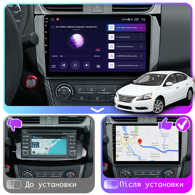 Штатная магнитола Lesko для Nissan Sentra VII (B17) 2012-2017 экран 10" 4/64Gb CarPlay 4G Wi-Fi GPS Prime