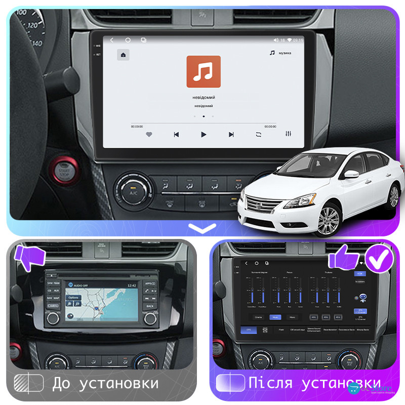 Штатная магнитола Lesko для Nissan Sentra VII (B17) 2012-2017 экран 10" 4/64 QLED CarPlay 4G Wi-Fi GPS 360 Prime