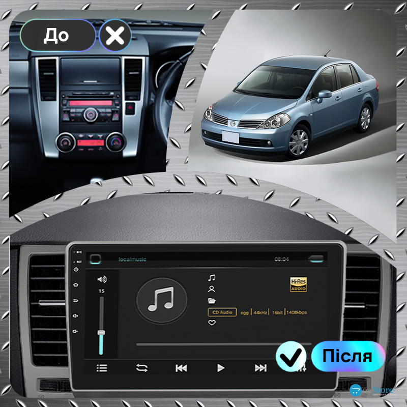 Штатная магнитола Lesko для Nissan Tiida I 2004-2012 экран 9" 1/16Gb Wi-Fi GPS Base