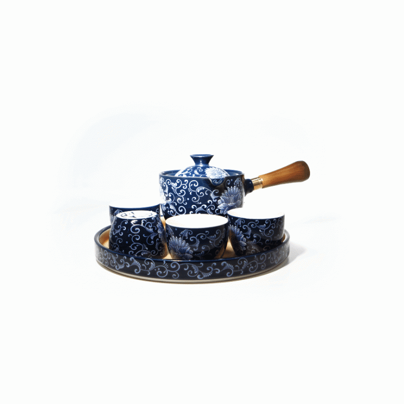 Дорожный набор для чайной церемонии керамический на 4 персоны Blue Lotos