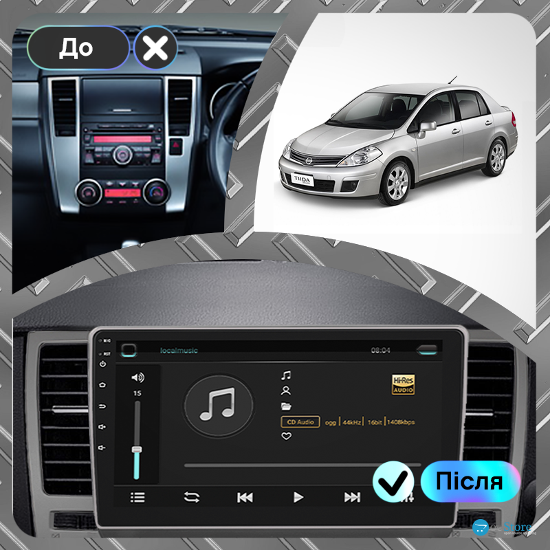 Штатная магнитола Lesko для Nissan Tiida I Рестайлинг 2010-2013 экран 9" 1/16Gb Wi-Fi GPS Base