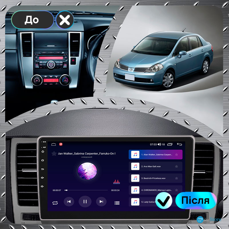 Штатная магнитола Lesko для Nissan Tiida I Рестайлинг 2010-2013 экран 9" 2/32Gb CarPlay 4G Wi-Fi GPS Prime