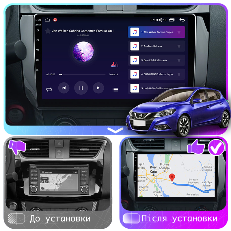 Штатная магнитола Lesko для Nissan Tiida II 2015-2018 экран 10" 2/32Gb CarPlay 4G Wi-Fi GPS Prime