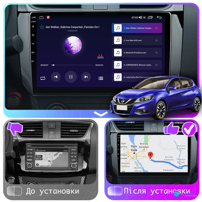 Штатная магнитола Lesko для Nissan Tiida II 2015-2018 экран 10" 4/64Gb CarPlay 4G Wi-Fi GPS Prime