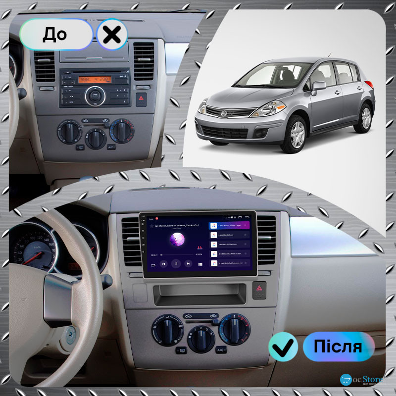 Штатная магнитола Lesko для Nissan Versa I 2006-2012 экран 9" 2/32Gb CarPlay 4G Wi-Fi GPS Prime