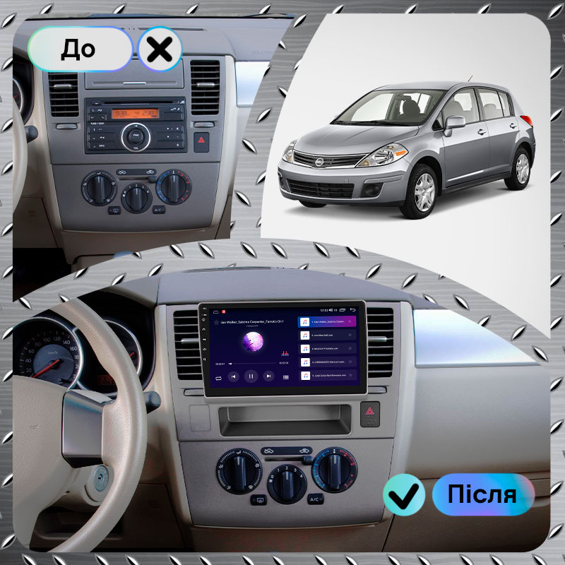 Штатная магнитола Lesko для Nissan Versa I 2006-2012 экран 9" 2/32Gb CarPlay 4G Wi-Fi GPS Prime