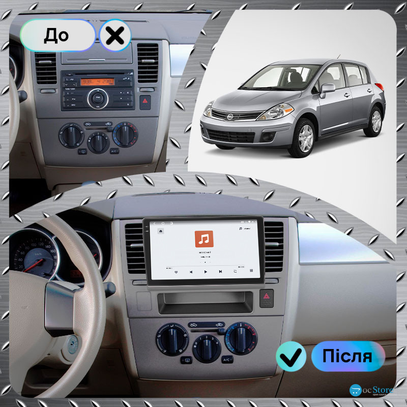 Штатная магнитола Lesko для Nissan Versa I 2006-2012 экран 9" 4/64 QLED CarPlay 4G Wi-Fi GPS 360 Prime