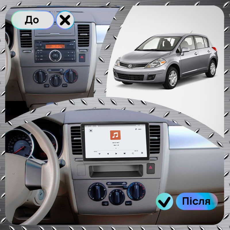 Штатная магнитола Lesko для Nissan Versa I 2006-2012 экран 9" 4/64 QLED CarPlay 4G Wi-Fi GPS 360 Prime
