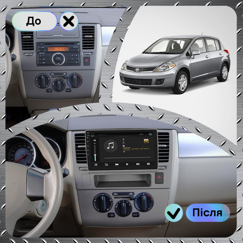 Штатная магнитола Lesko для Nissan Versa I 2006-2012 экран 9" 4/64Gb 4G Wi-Fi GPS Top