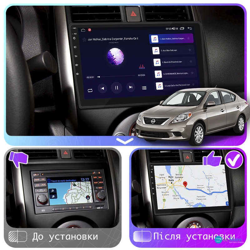 Штатная магнитола Lesko для Nissan Versa II 2012-2014 экран 9" 4/64Gb CarPlay 4G Wi-Fi GPS Prime