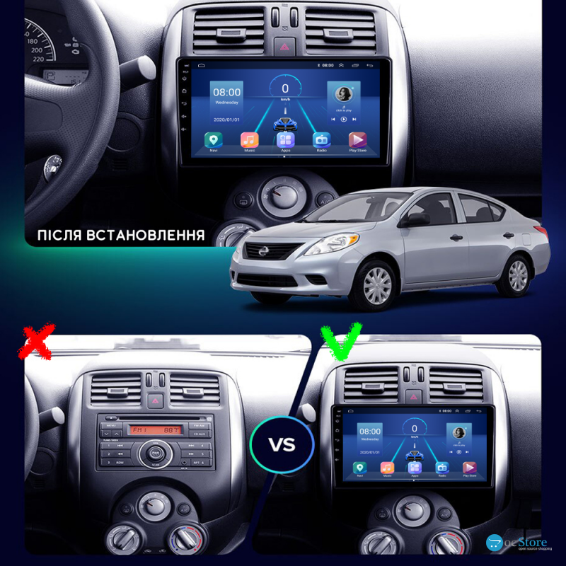 Штатная магнитола Lesko для Nissan Versa II 2012-2014 экран 9" 6/128Gb 4G Wi-Fi GPS Top
