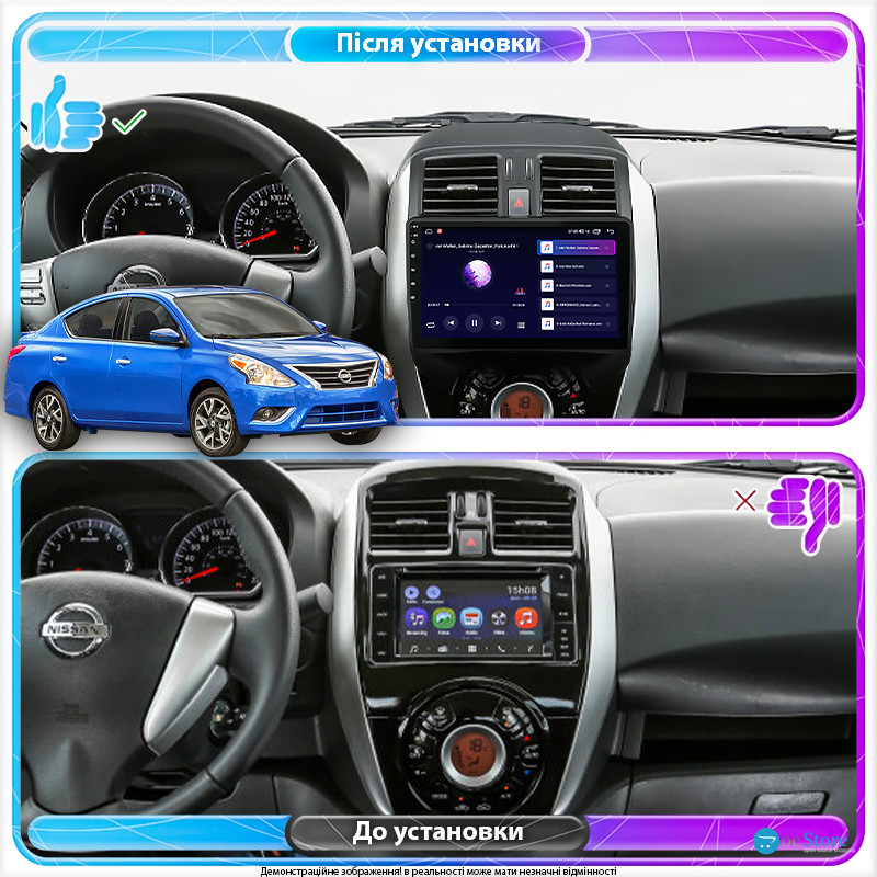 Штатная магнитола Lesko для Nissan Versa II Рестайлинг 2014-2019 экран 9" 2/32Gb CarPlay 4G Wi-Fi GPS Prime