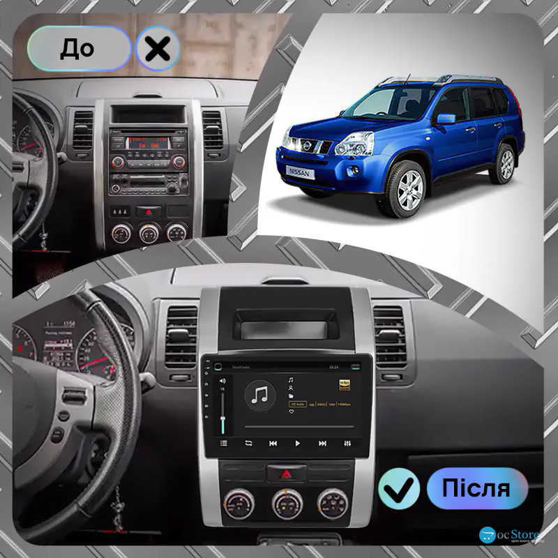Штатная магнитола Lesko для Nissan X-Trail II 2007-2011 экран 10" 4/32Gb 4G Wi-Fi GPS Top