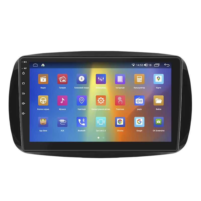 Штатная магнитола Lesko для Smart Fortwo III 2014-н.в. экран 9" 2/32Gb CarPlay 4G Wi-Fi GPS Prime