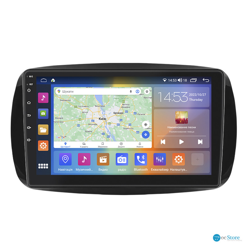 Штатная магнитола Lesko для Smart Fortwo III 2014-н.в. экран 9" 4/64Gb CarPlay 4G Wi-Fi GPS Prime
