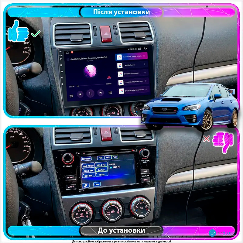 Штатная магнитола Lesko для Subaru WRX I 2014-2017 экран 9" 4/64Gb CarPlay 4G Wi-Fi GPS Prime