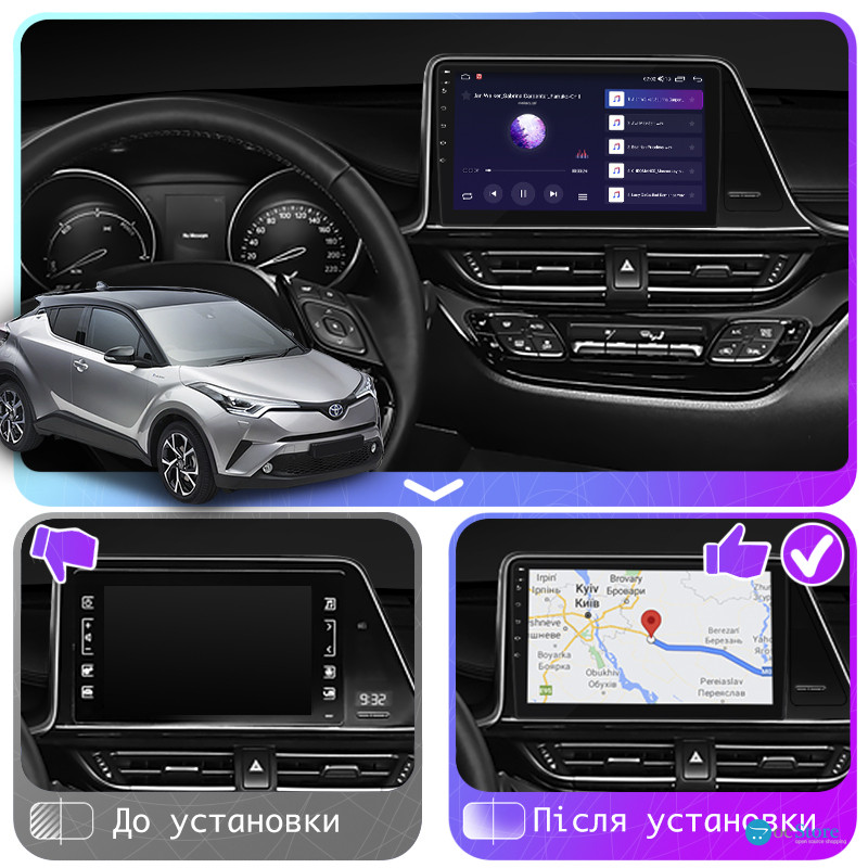 Штатная магнитола Lesko для Toyota C-HR I 2016-2019 экран 9" 2/32Gb CarPlay 4G Wi-Fi GPS Prime