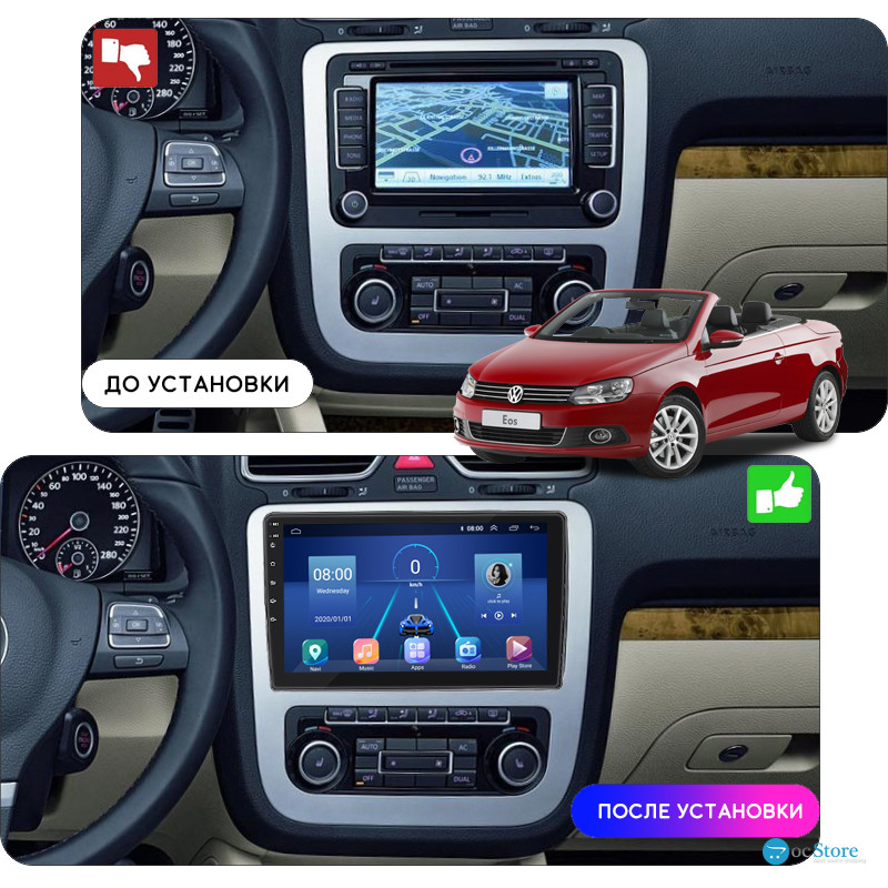 Штатная магнитола Lesko для Volkswagen Eos I Рестайлинг 2010-2015 экран 10" 2/32Gb 4G Wi-Fi GPS Top